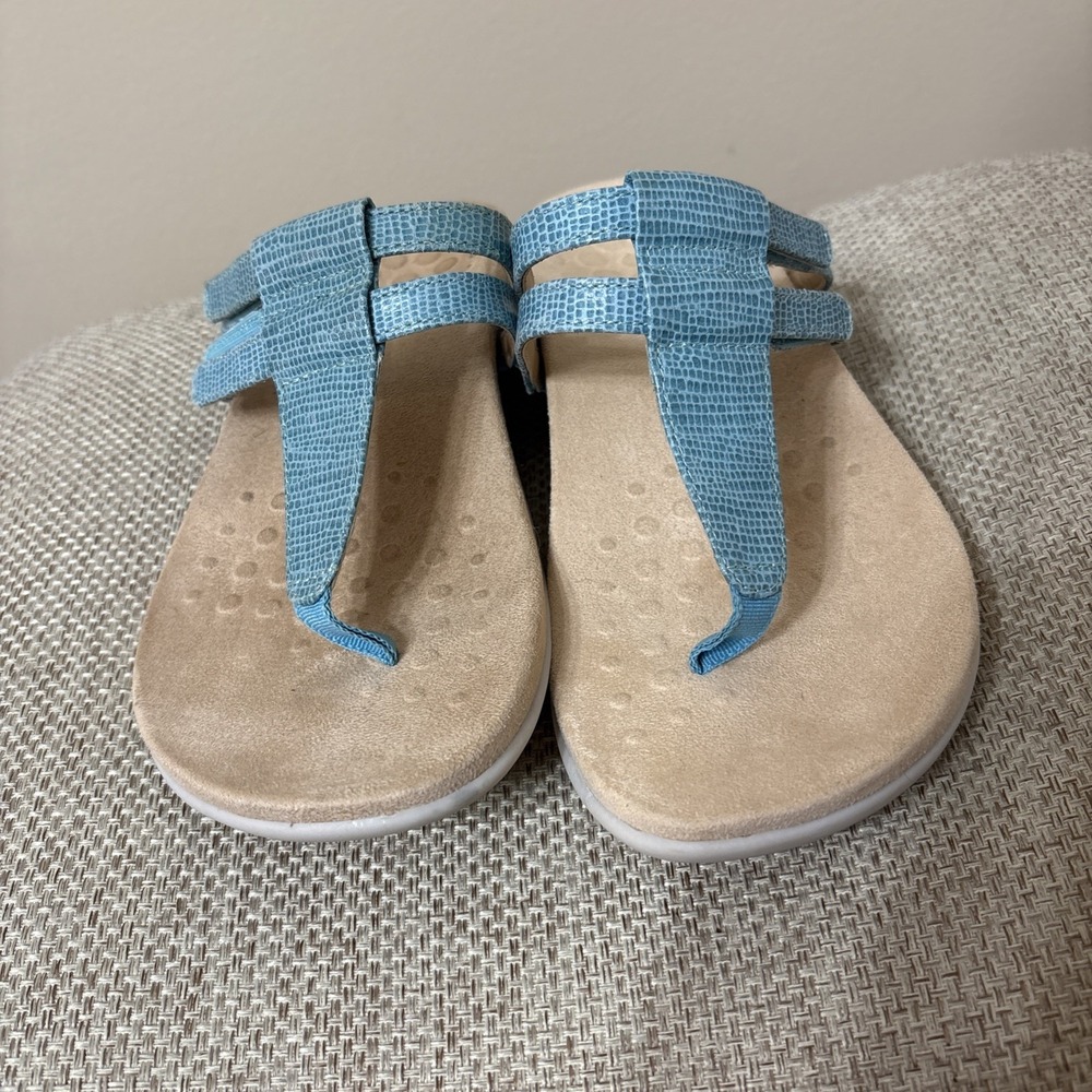 Vionic Women's Sandals Adjustable Blue Embossed Size 7 Wide Orthopedic - Picture 2 of 7